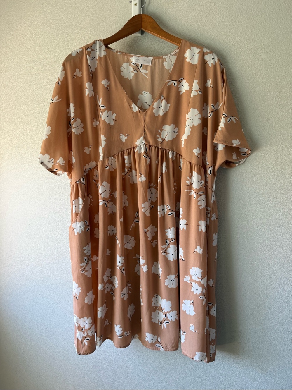 Liam and co Peach Floral V-Neck Babydoll Dress